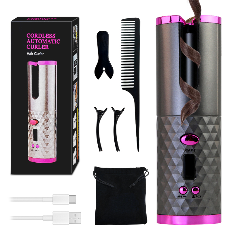 Cordless Automatic Curling Iron Rechargeable, 6 Temps, LCD Screen, Mini Portable Auto Hair Curlers for Travel