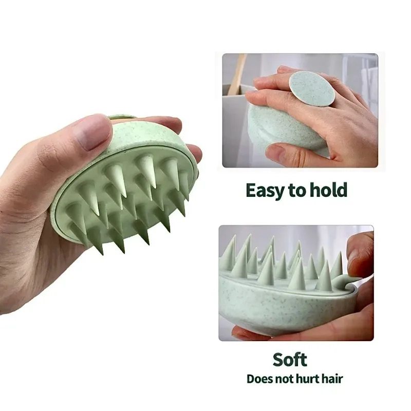 Custom Soft Silicone Scalp Massager Biodegradable Wheat Straw Scalp Shampoo Brush Portable Scalp Massager Brush