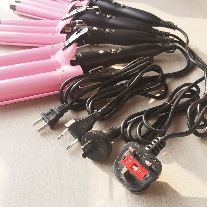 Save Portable Dual Voltage Three Barrel Curling Iron Features Ceramic Plates and an Adjustable LCD Temperature Display. Ideal for Hotels and Travel.