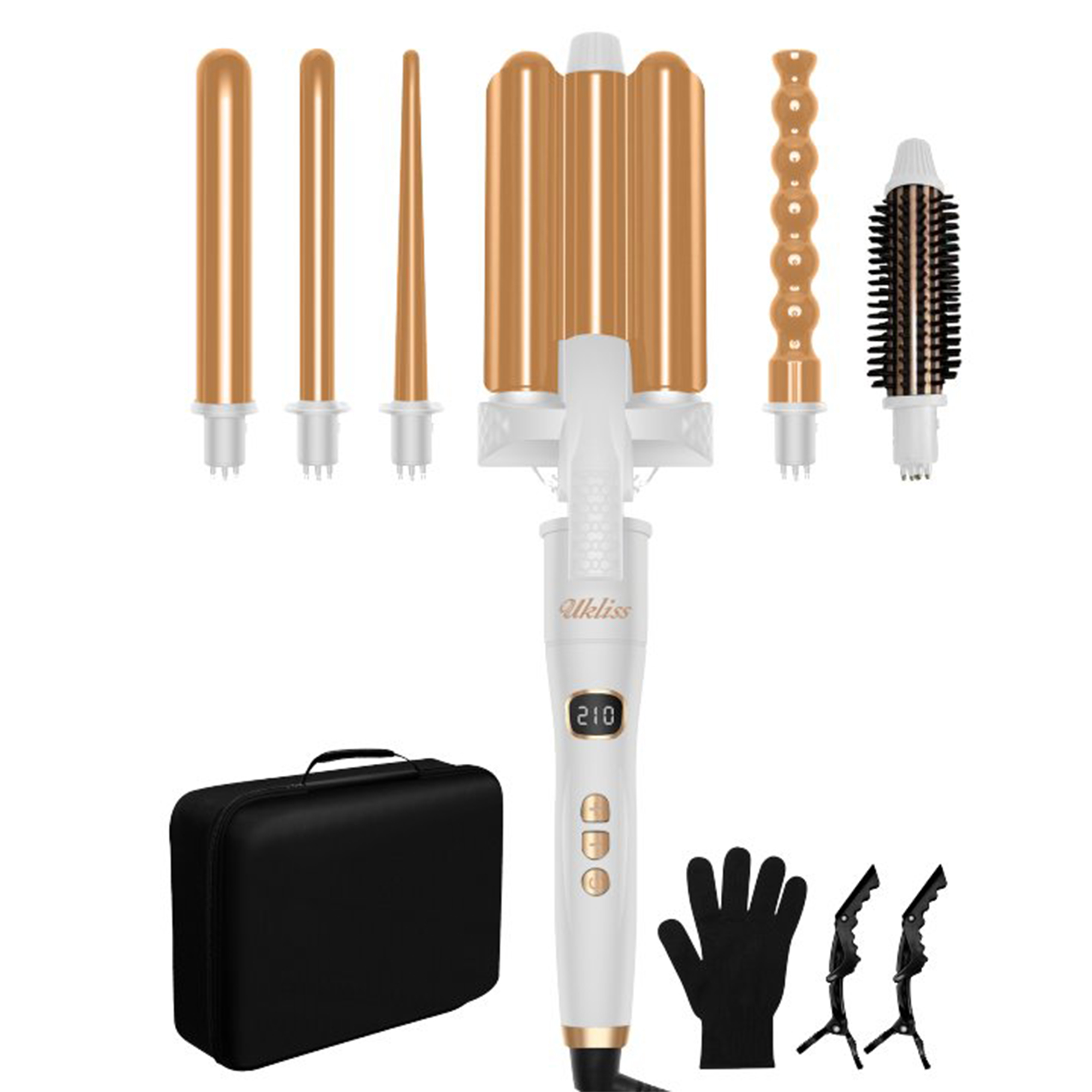 6 in 1 Professional Hair Curler Set 3 Barrel Mermaid Waver Bubble Wand with LCD Display Travel Case and Custom Logo