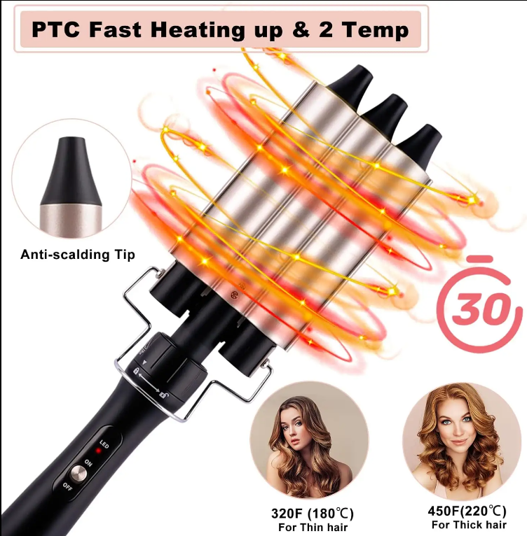 Professional 5 Barrel Electric Curling Iron Full Set PTC Fast Heat Interchangeable Barrel LED Temperature Display Hair Curling