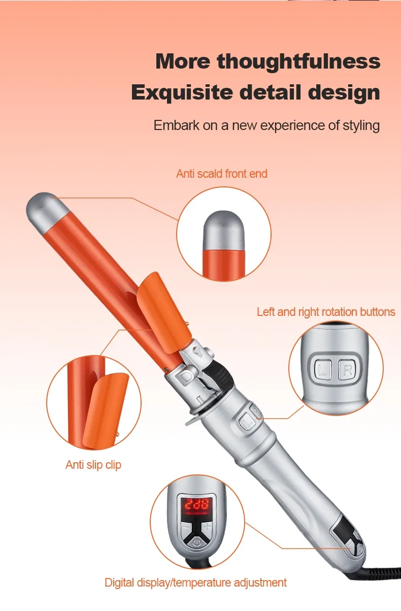 Professional Ionic Titanium Automatic Curling Iron with Multi-Function Styling and LCD Temperature Display