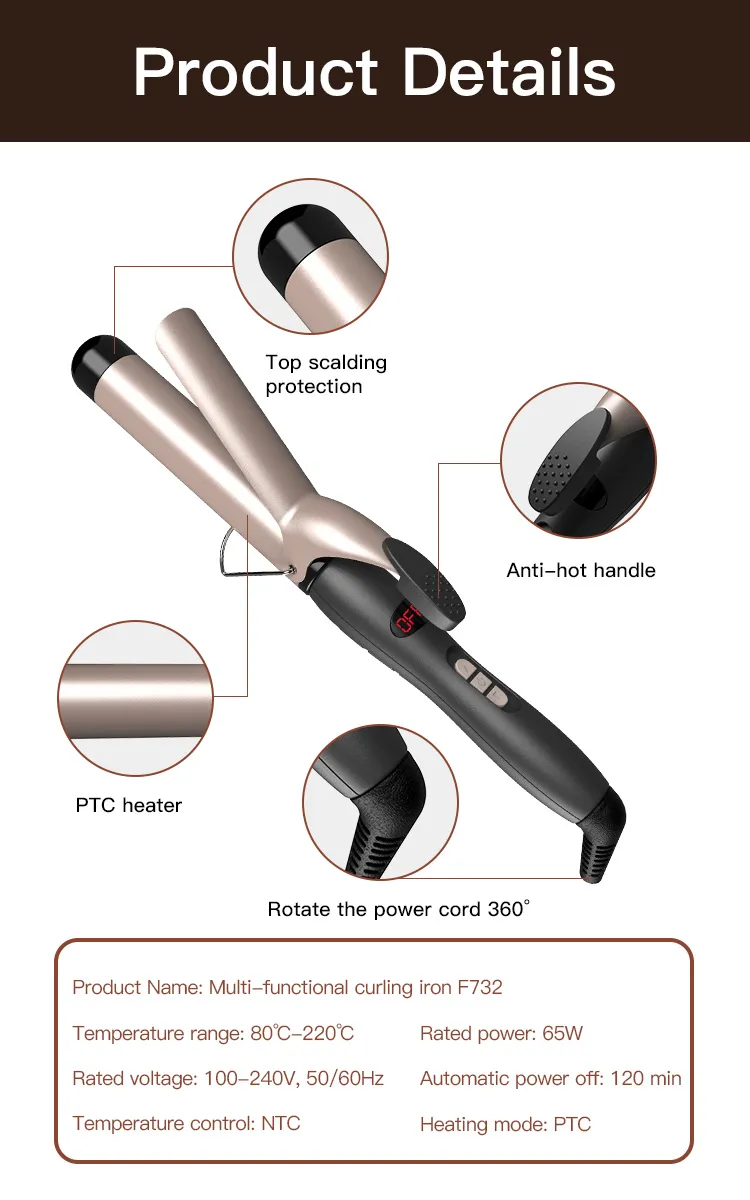 LCD Digital Display Ceramic Curling Iron Large Bubble Bar Professional Titanium Dual Voltage Curling Iron