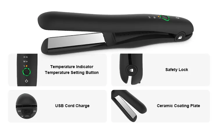 Portable Fast Heating 2 in 1 Multi-Functional Cordless Mini Wireless Hair Straightener Curling Iron for Hair Styling