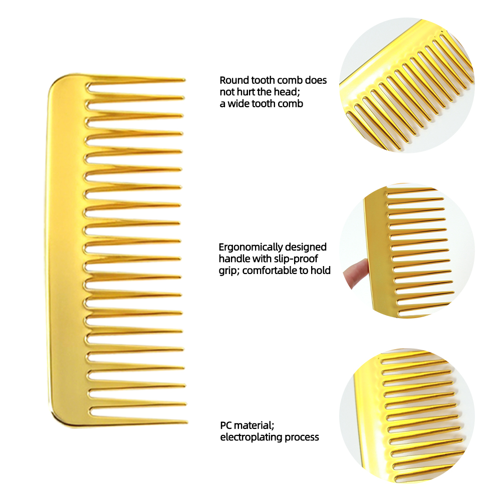 Electroplated Gold Vent Cushion Wide Tooth Detangling Hair Straightening Brush Set with Hair Styling Tools