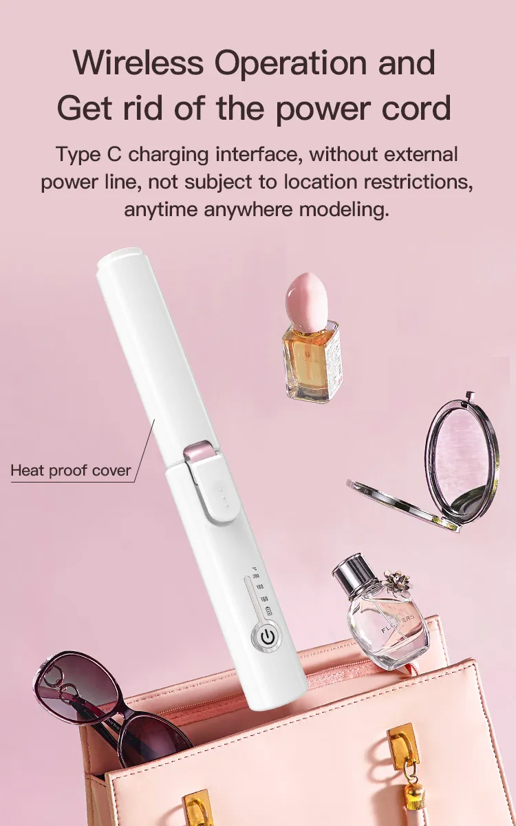 Mini Portable Pocket Straightening and Curling Iron 2-in-1 Wireless Rechargeable Curling Iron