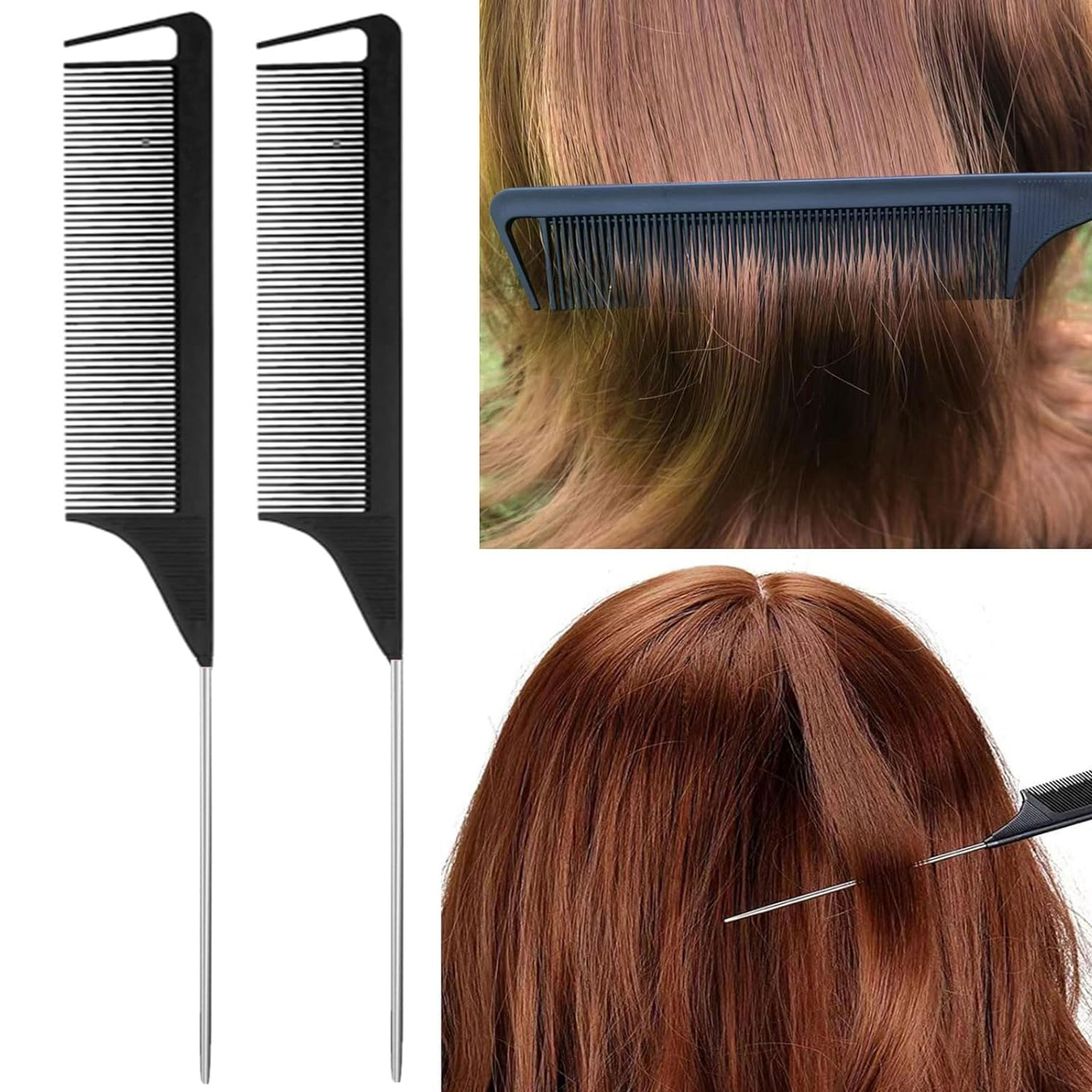Hair Brushes Set Topsy Hair Tail Tools Bristle Teasing Brush Edge Control Brush Metal Pin Rat Tail Combs Hair Styling Pink/Black