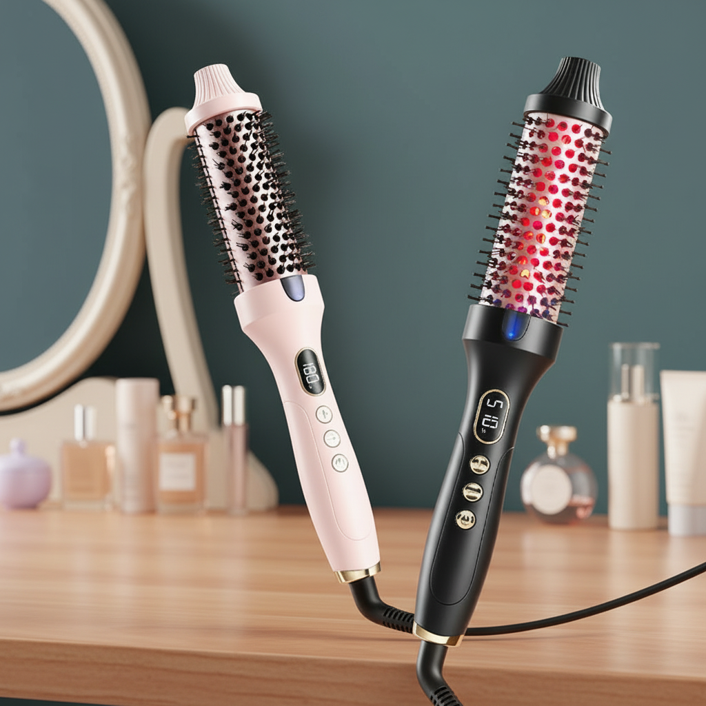 Professional Portable Electric Hair Brush Comb LED Temperature Display &amp; PTC Heater Thermal Brushes for Home Use Curling Irons