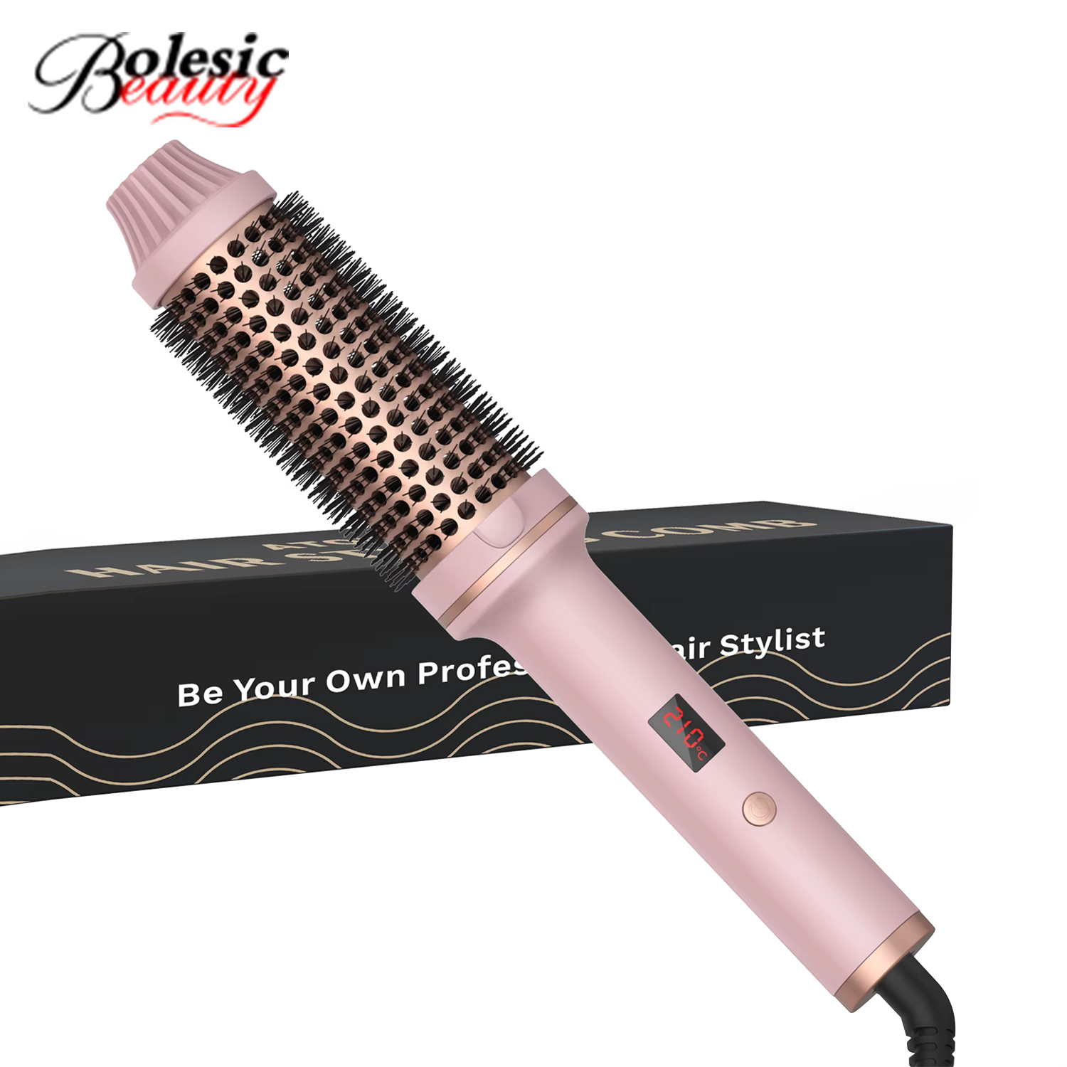 Dual Voltage Electric Curling Iron Brush Thermal Brush Traveling Volume Curls LED Digital Display Tourmaline Ionic Hair Curler