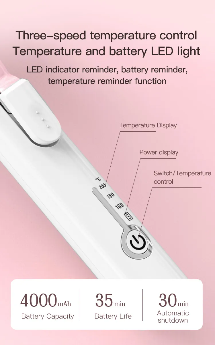 Mini Portable Pocket Straightening and Curling Iron 2-in-1 Wireless Rechargeable Curling Iron
