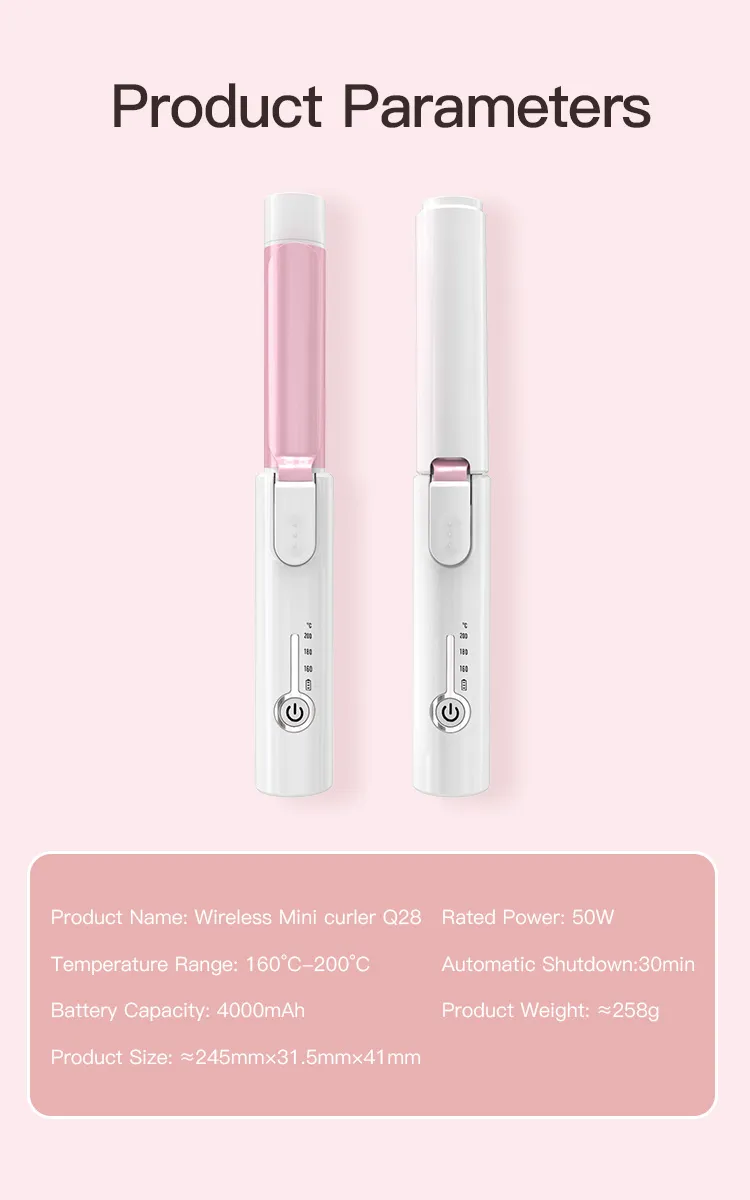 Mini Portable Pocket Straightening and Curling Iron 2-in-1 Wireless Rechargeable Curling Iron