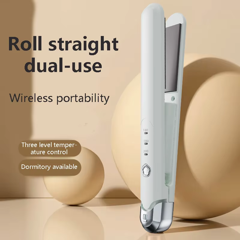 Household 2-in-1 Wireless Portable Hair Straightener &amp; Curler with 3D Floating Panel Rechargeable &amp; Cordless