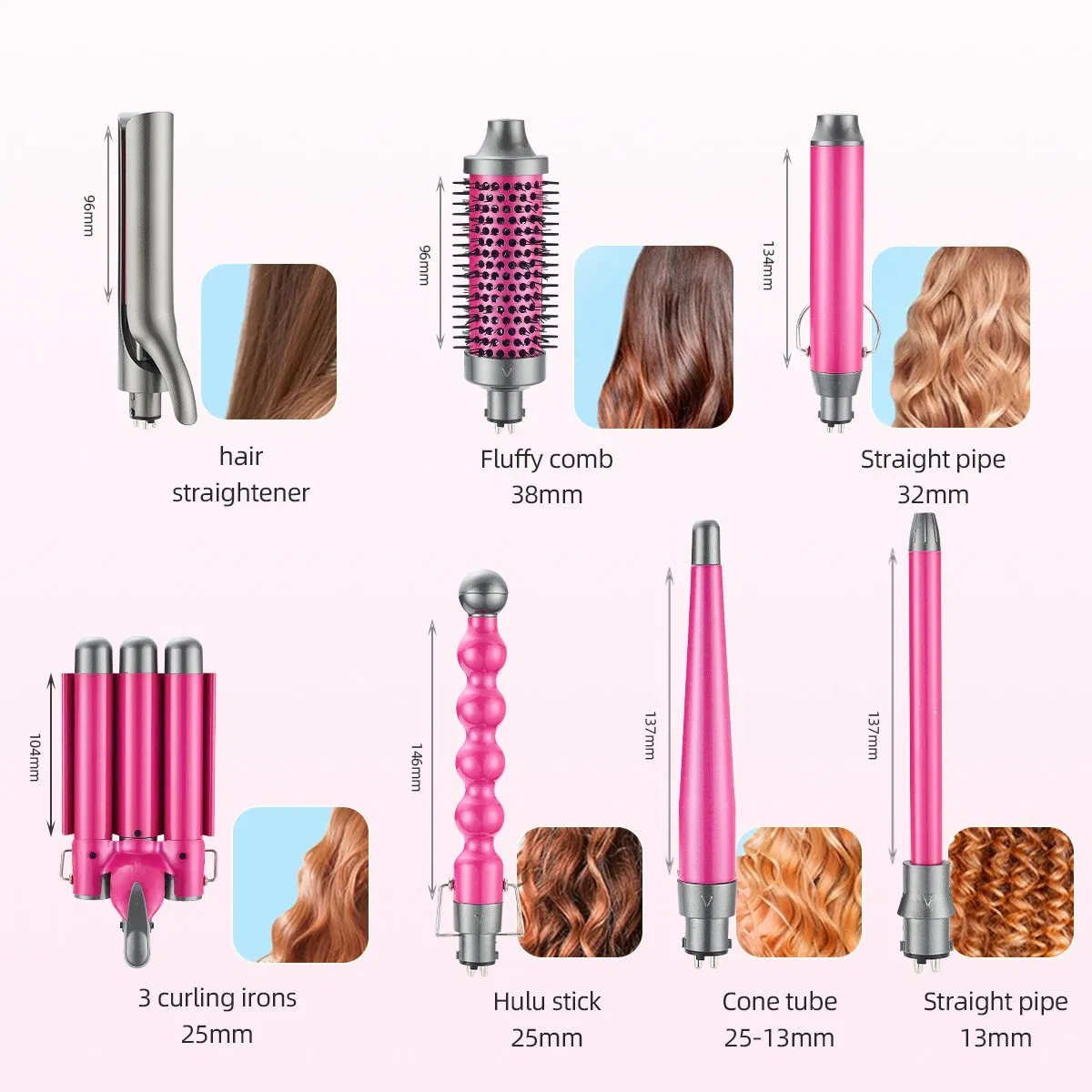 2026 PRO 7-in-1 Curling Iron Set with Interchangeable Design Customized Logo Multi Functional Ceramic Hair Curler &amp; Straightener
