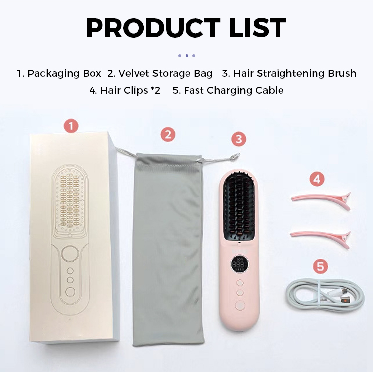 Wireless USB-Powered Ceramic-Tip Straightening & Curling Brush with ABS Plastic Handle Portable Home Hair Styler