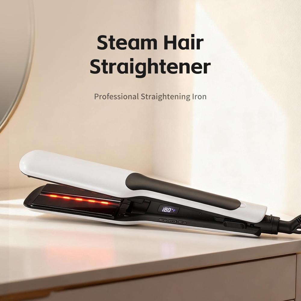 PTC Smart Steam Hair Straightener 2 in 1 Flat Iron Curler Infrared Steam Ceramic Plate Adjustable Temp Fast Heat