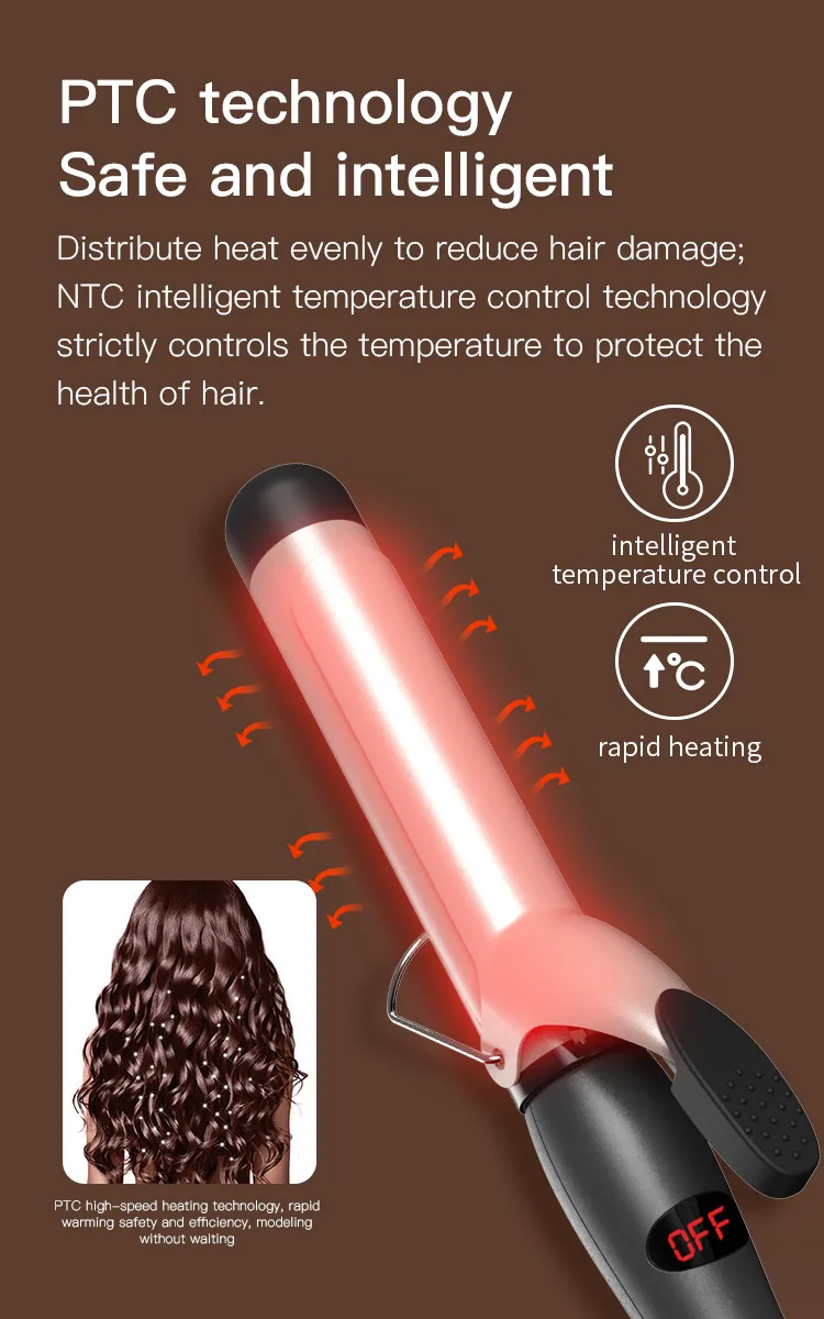 LCD Digital Display Ceramic Curling Iron Large Bubble Bar Professional Titanium Dual Voltage Curling Iron
