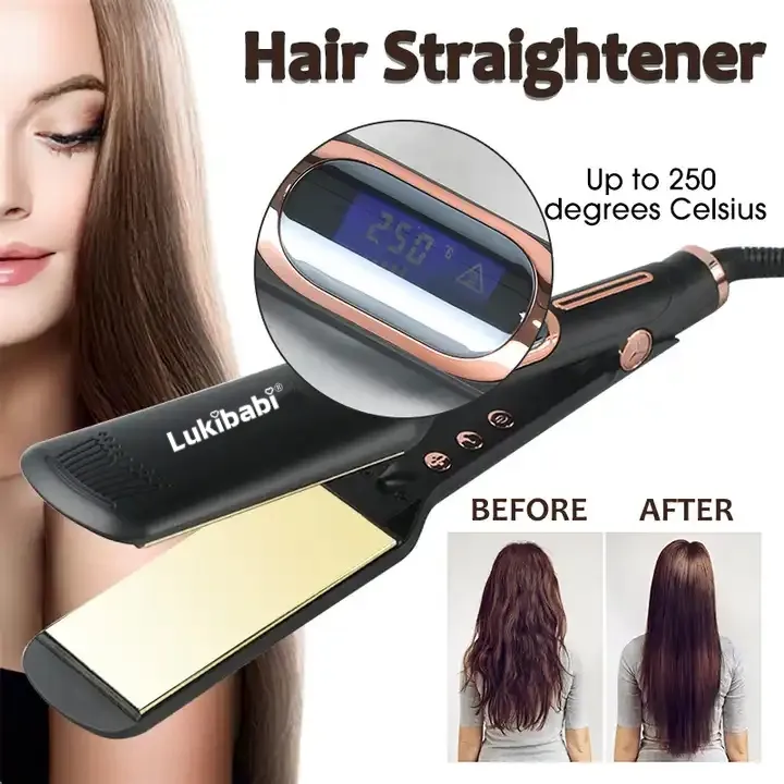Gift Set 1.5 Inch Hair 230 Degree LCD Display Titanium Plate Infrared Ionic 3D Floating Professional Hair Sraightener Flat Iron