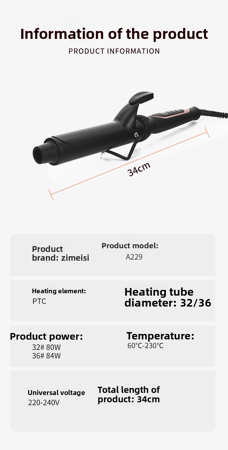 New Professional Portable Electric Ceramic PTC Curling Iron LCD Temperature Display Ionic Fast Heating Long-Lasting French