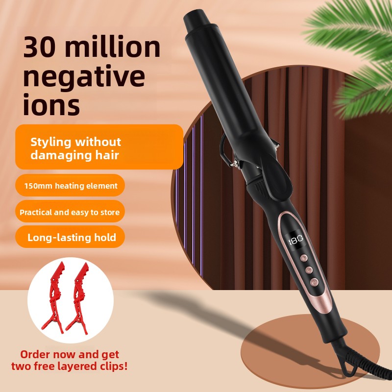 New Professional Portable Electric Ceramic PTC Curling Iron LCD Temperature Display Ionic Fast Heating Long-Lasting French