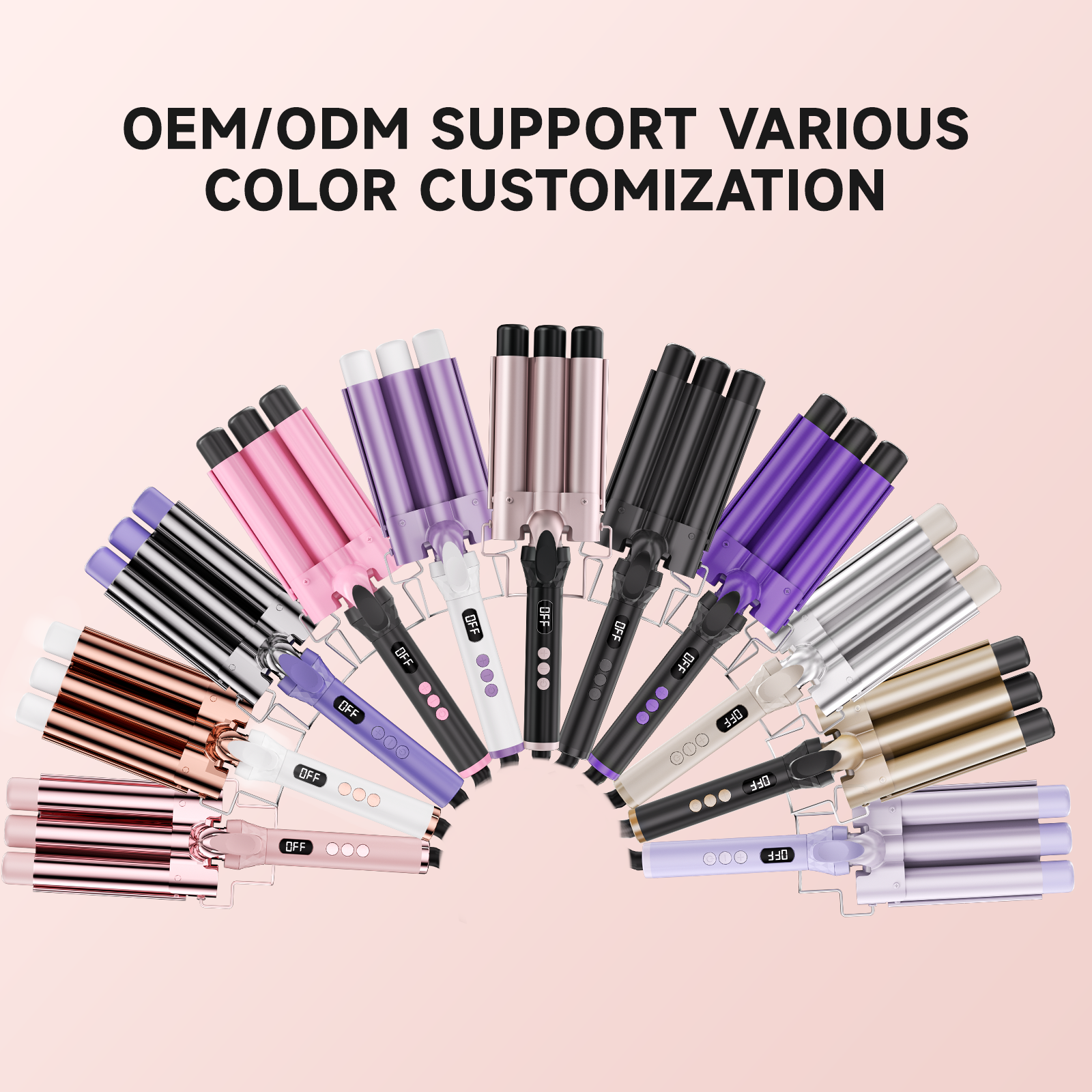 Wholesale Custom Rose Gold 3 Barrel Hair Curler Ceramic Deep Rotating Curling Waver Crimp Iron LCD Display PTC Heated Household