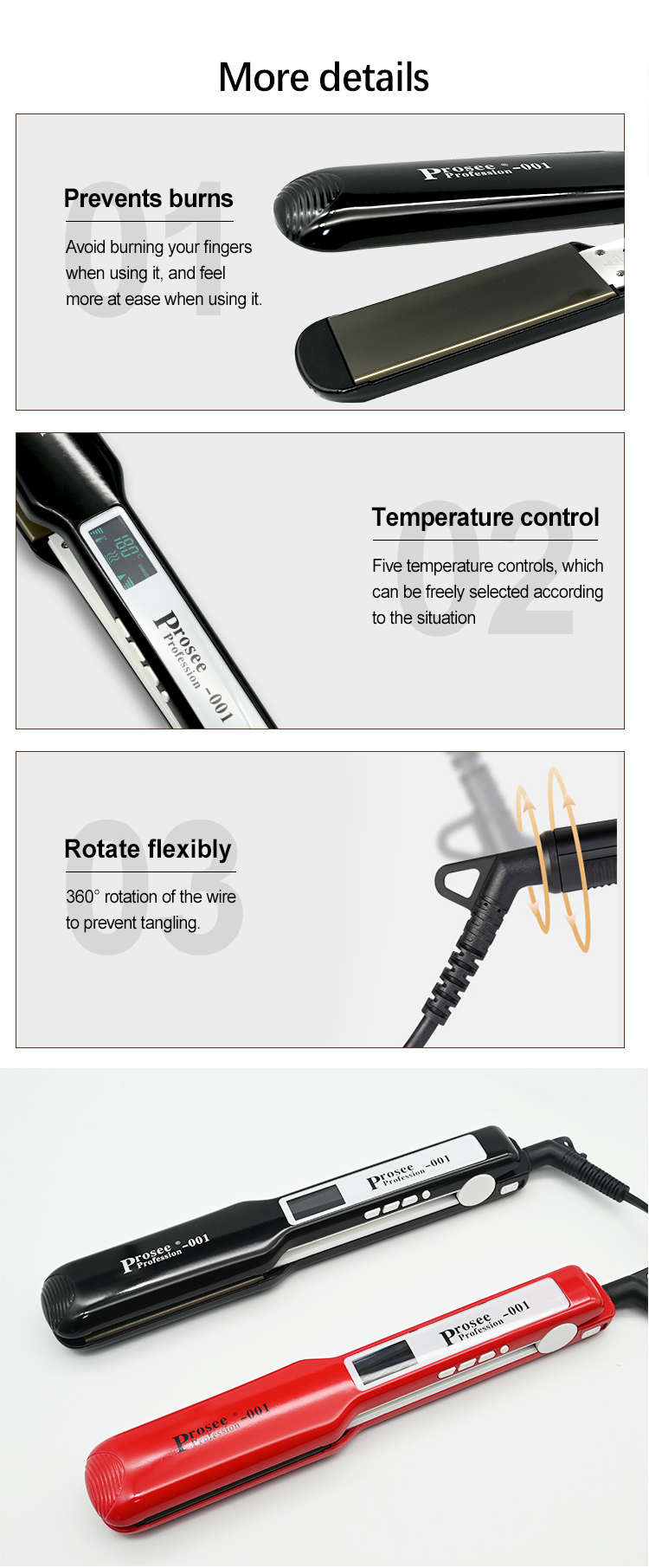 PROSEE US Hair Straightener LED Display Hair Curling Tools Barber Shop Titanium 110-240V 2.5m Line Professional Hair Curler