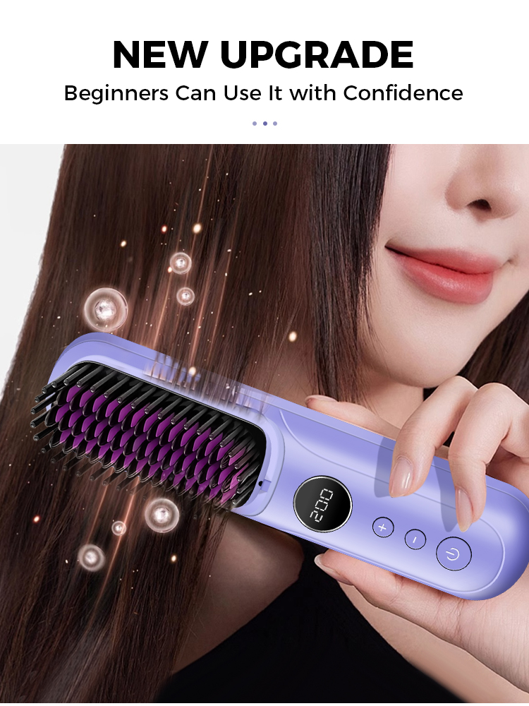 Wireless USB-Powered Ceramic-Tip Straightening & Curling Brush with ABS Plastic Handle Portable Home Hair Styler