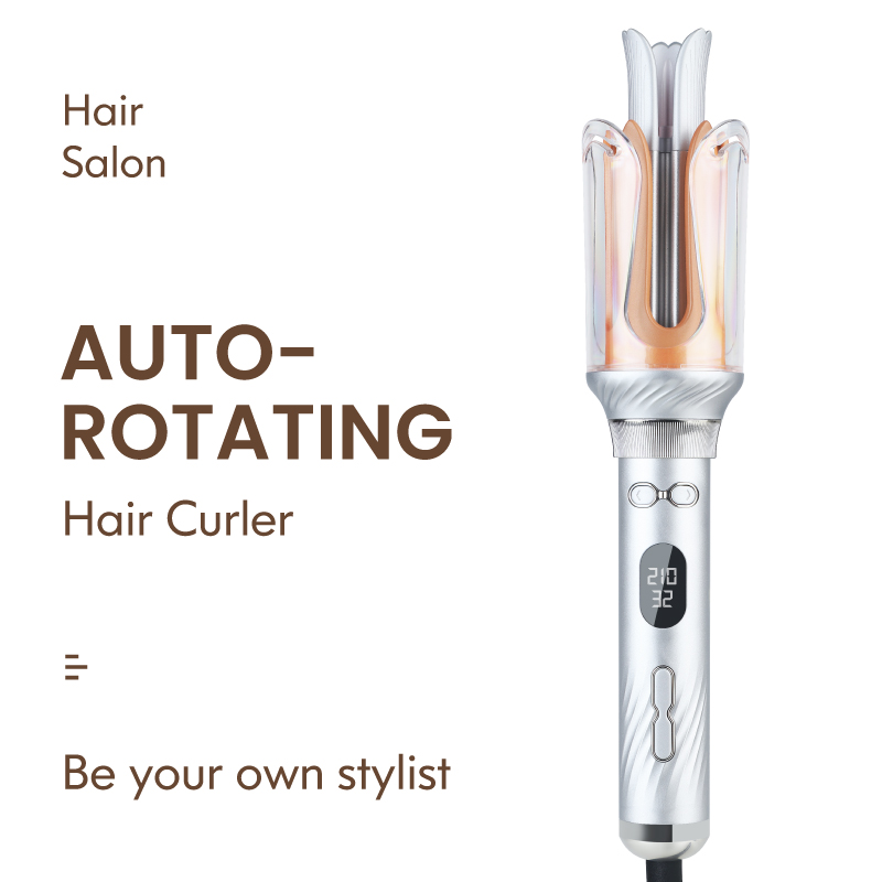 Professional Electric 410F LCD Tourmaline Ceramic PTC Adjustable Heat Automatic Rotating Curling Iron Big Wavy Wand Dual Voltage