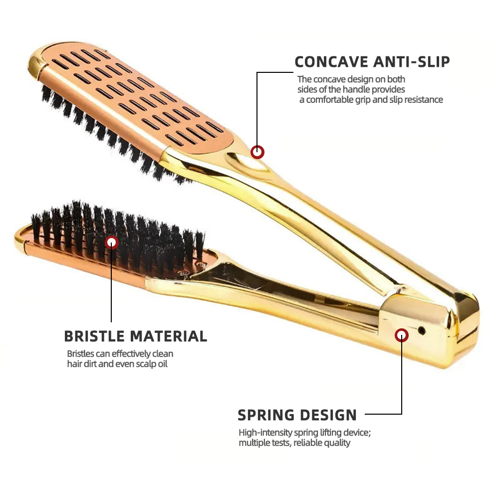 Electroplated Gold Vent Cushion Wide Tooth Detangling Hair Straightening Brush Set with Hair Styling Tools