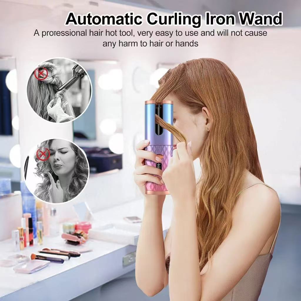 Cordless Automatic Hair Curler Cup Curling Iron Mini Portable USB Rechargeable LCD Display Smart Temp Styling Tool OEM ODM