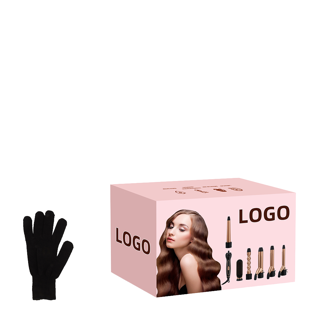 Custom Private Label TPX D002P 5-in-1 Interchange Ceramic Clampless Hair Curler Wand Set Electric PTC Heater LED Display