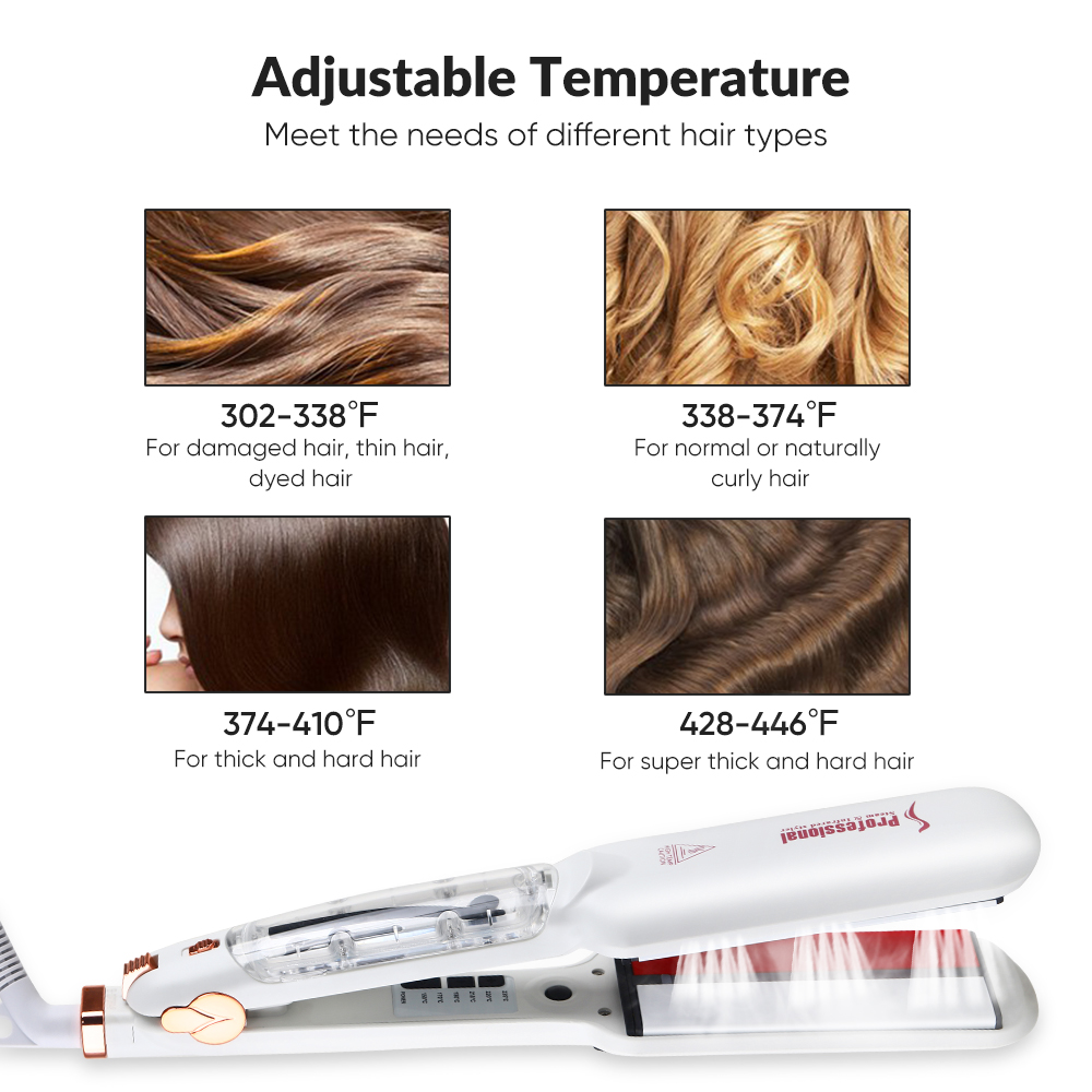 2 in 1 LED Steam Hair Straightener Curler Dual Voltage Electric Luxury Portable with Tourmaline Plates Overheating Protection