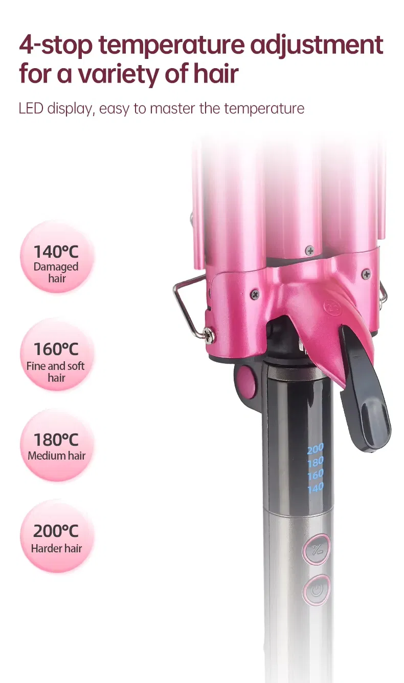 Home Use Three Barrel Ceramic Big Wave Curler Automatic LED Curling Iron with Triple Barrel Hair Waver Hair Curler