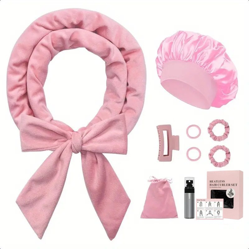 9pcs/ Sets Heatless Hair Curlers Soft Velvet Hairband Hair Curling Iron Set Wave Hair Styling Tool Flexible Heatless Curling Rod