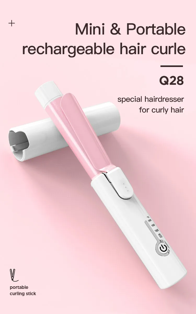 Mini Portable Pocket Straightening and Curling Iron 2-in-1 Wireless Rechargeable Curling Iron