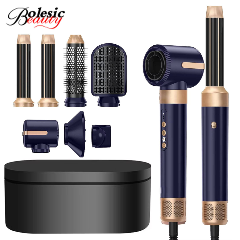 110,000 Rpm High Speed 7 in 1 Hair Styler Set Professional Hot Air Brush One Step Hair Dryer for Straightener Drying and Curling
