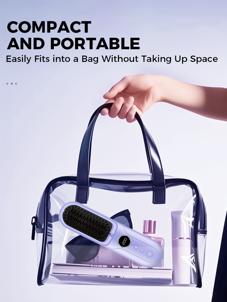 Wireless USB-Powered Ceramic-Tip Straightening & Curling Brush with ABS Plastic Handle Portable Home Hair Styler