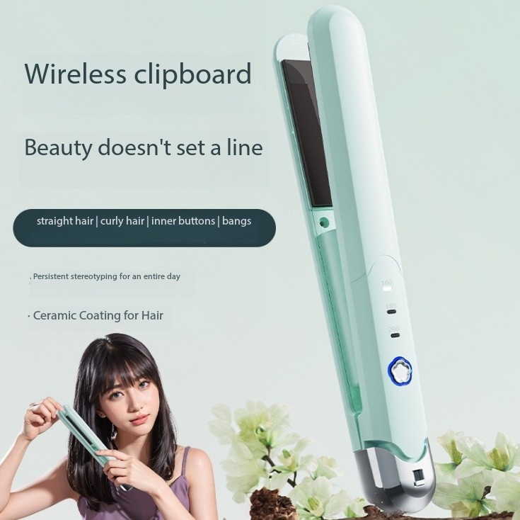 Household 2-in-1 Wireless Portable Hair Straightener &amp; Curler with 3D Floating Panel Rechargeable &amp; Cordless