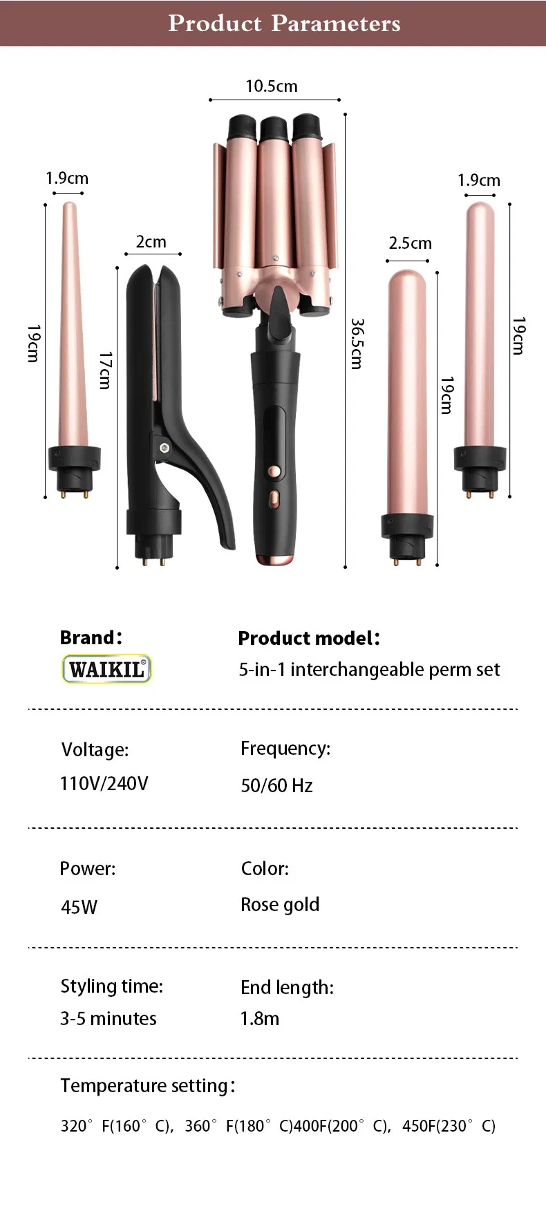 5-in-1 Interchangeable Styling Head Perm Curling Iron Set