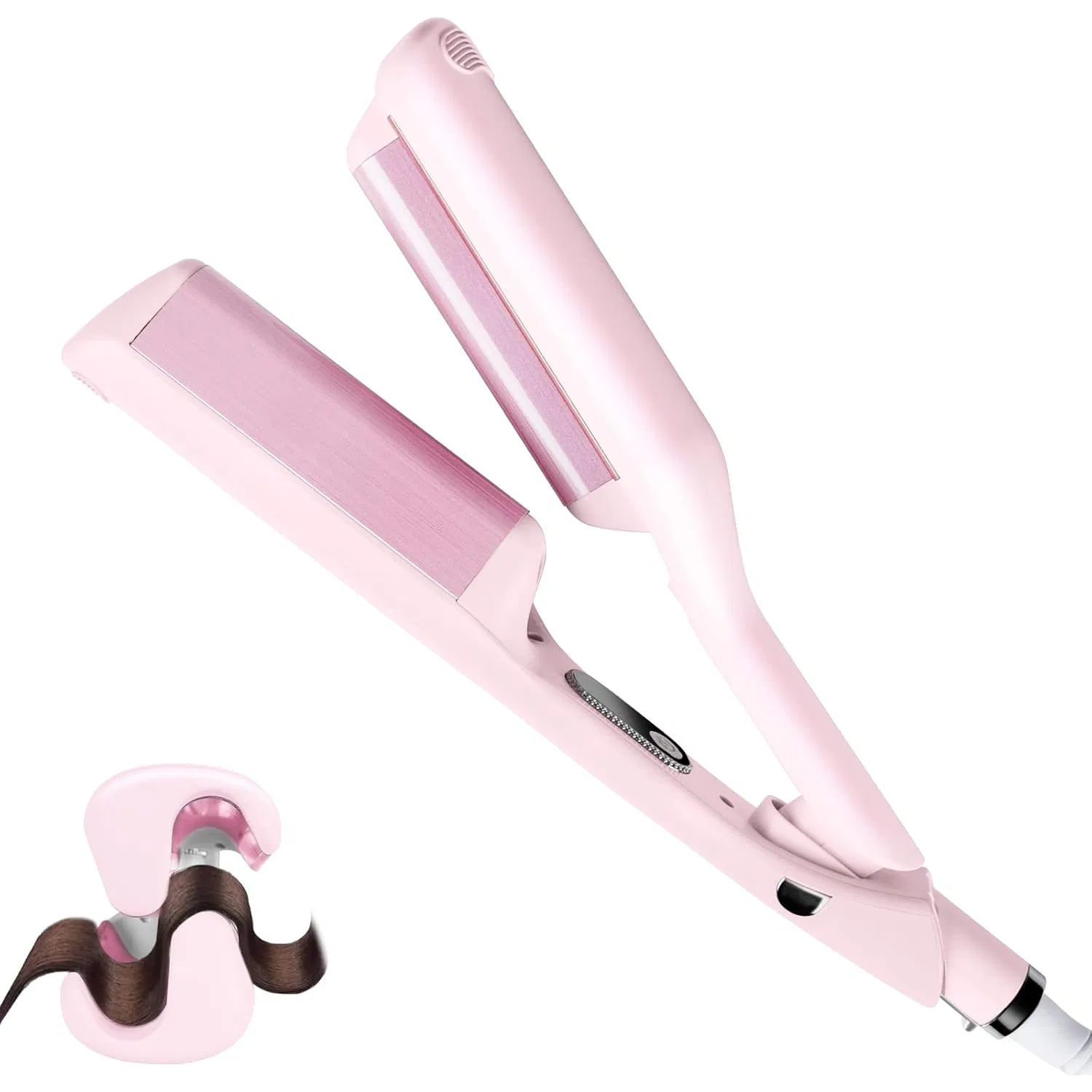 Electric Portable Ceramic Pink 1/4 Inch Hair Waver Iron Wand Crimper