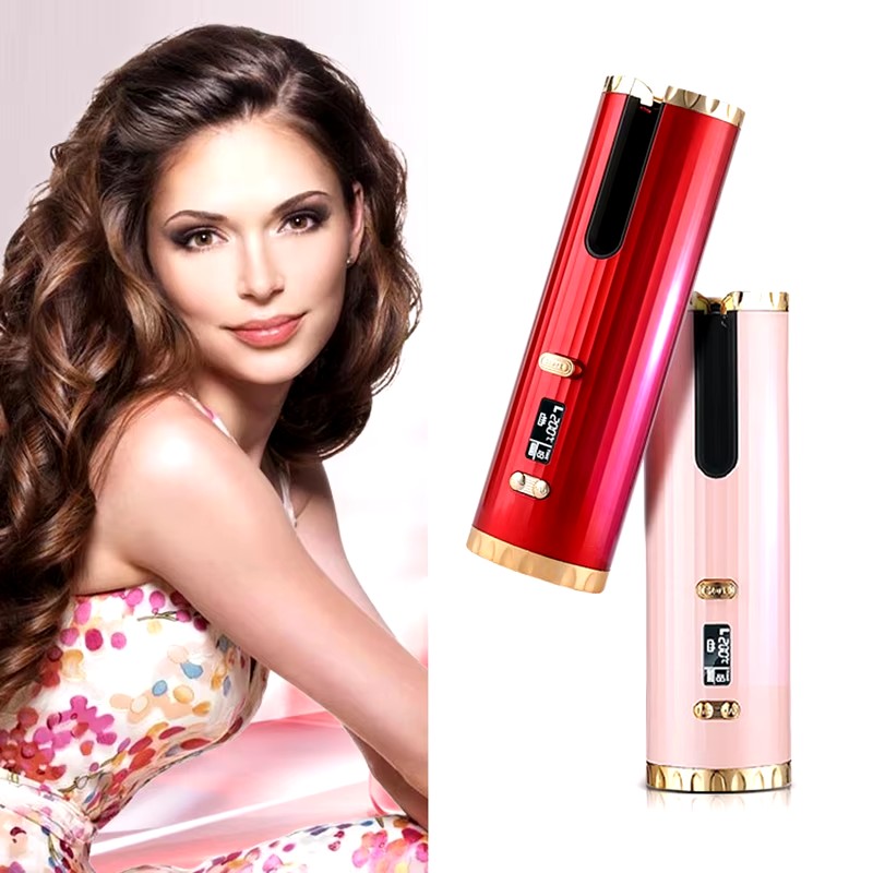 Cordless Automatic Curling Iron USB Charging Curling Iron Electric Ceramic Heating Wave Type LED Rotating 360&deg; Curling Iron Riwa