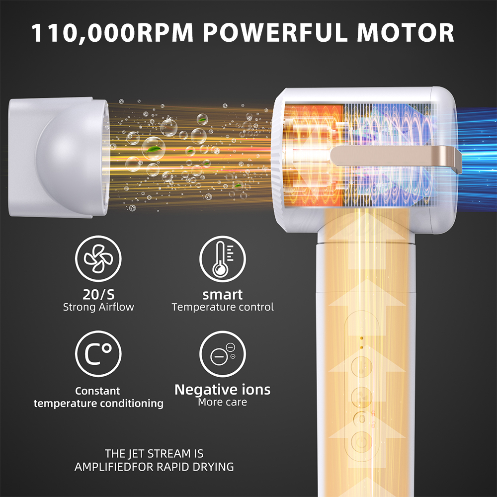 110,000 Rpm High Speed 7 in 1 Hair Styler Set Professional Hot Air Brush One Step Hair Dryer for Straightener Drying and Curling