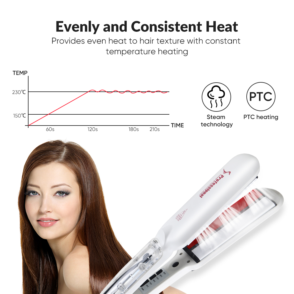 2 in 1 LED Steam Hair Straightener Curler Dual Voltage Electric Luxury Portable with Tourmaline Plates Overheating Protection