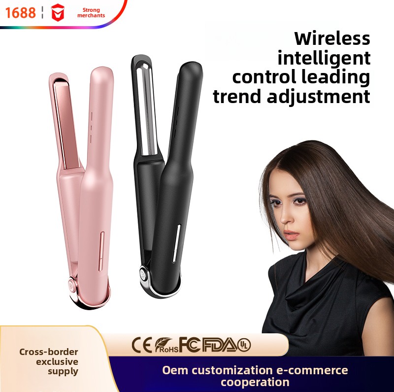 Rechargeable Wireless LED Display Hair Straightener Curling Iron Ceramic Coating Fast Heating Hotel Use Spanish Language Support