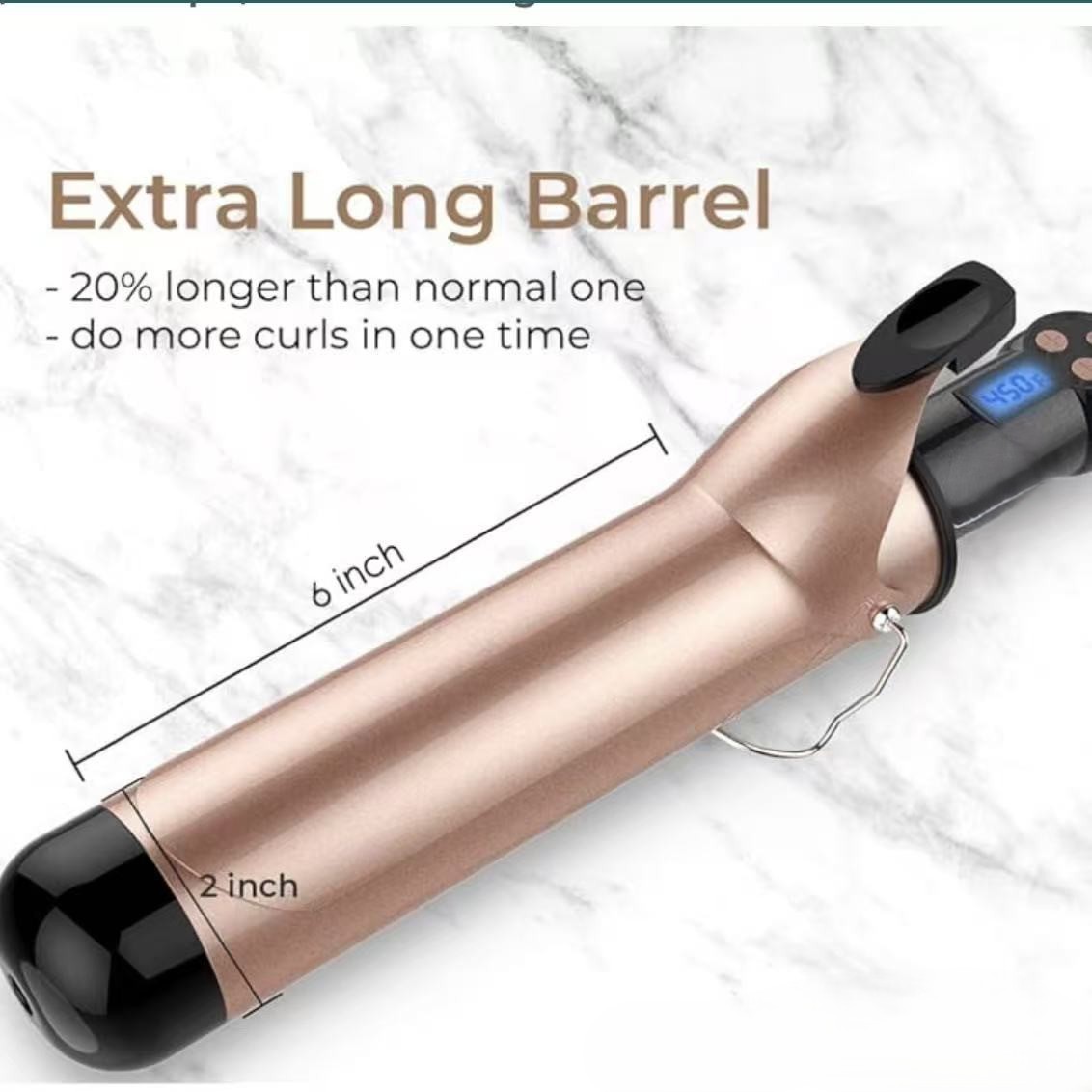 Electric Portable Professional 1.25-Inch Ceramic Tourmaline PTC Hair Curling Iron LCD Temperature Display 450F Fast Heating