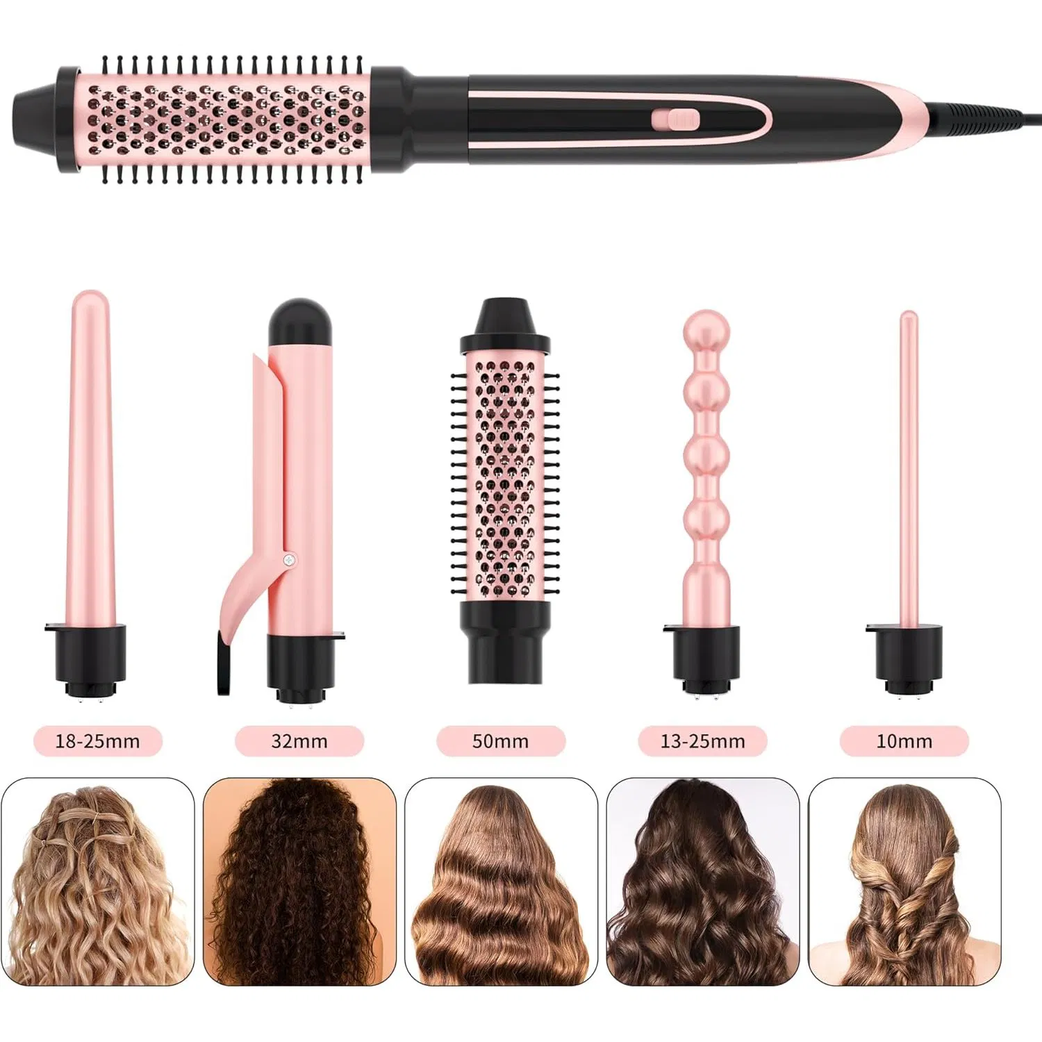 5 in 1 Dual Voltage Curling Iron Set with Instant Heat up