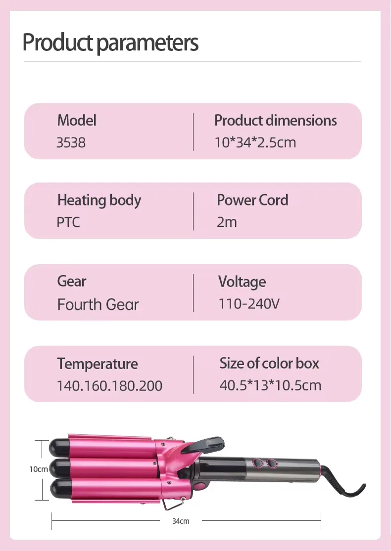 Home Use Three Barrel Ceramic Big Wave Curler Automatic LED Curling Iron with Triple Barrel Hair Waver Hair Curler
