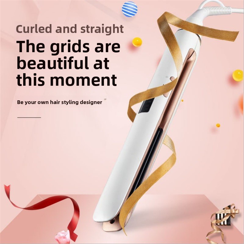 Factory-Sourced Electric Hair Straightener Digital Display Temperature-Adjustable Dual-Purpose Curling Iron Ceramic Plates