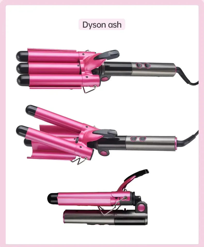 Home Use Three Barrel Ceramic Big Wave Curler Automatic LED Curling Iron with Triple Barrel Hair Waver Hair Curler