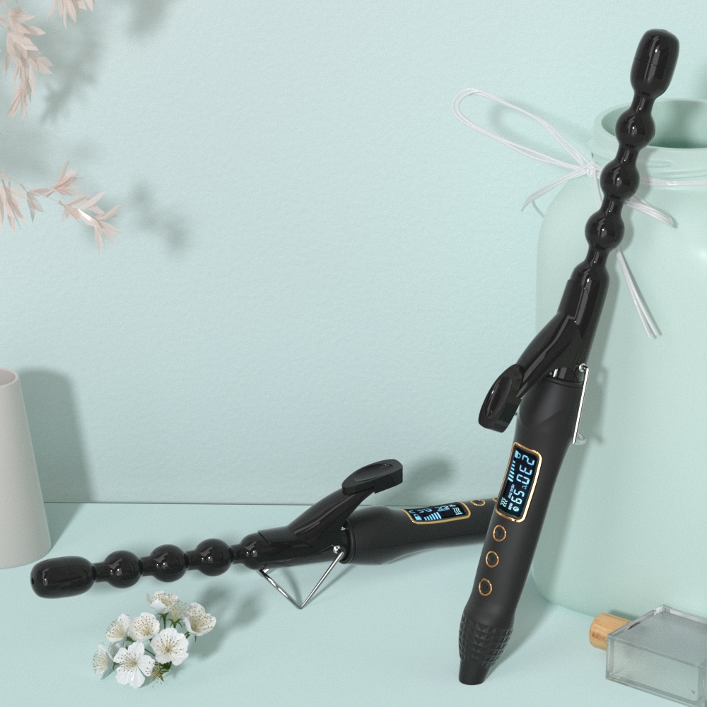1 Inch Ceramic Bubble Hair Curler LCD Display Electric Iron Curling Wand with PTC Heater for Household or Hotel Use
