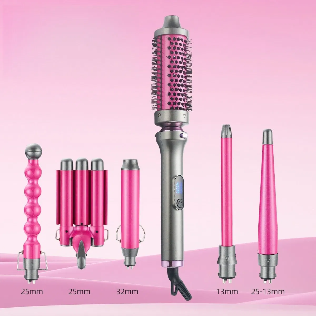 2026 PRO 7-in-1 Curling Iron Set with Interchangeable Design Customized Logo Multi Functional Ceramic Hair Curler &amp; Straightener